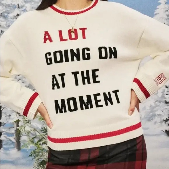 Taylor Swift White Sweater with Red Accents
